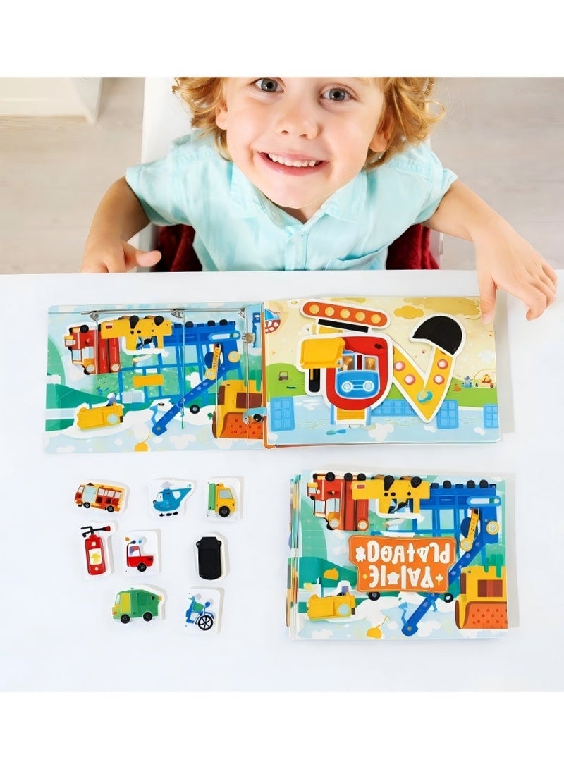 Norello Transportation Busy Book for Toddlers 3+, Educational Toy with Reusable Velcro Stickers, Traffic & Vehicles Learning Activity Book, 10 Interactive Pages - Image 3